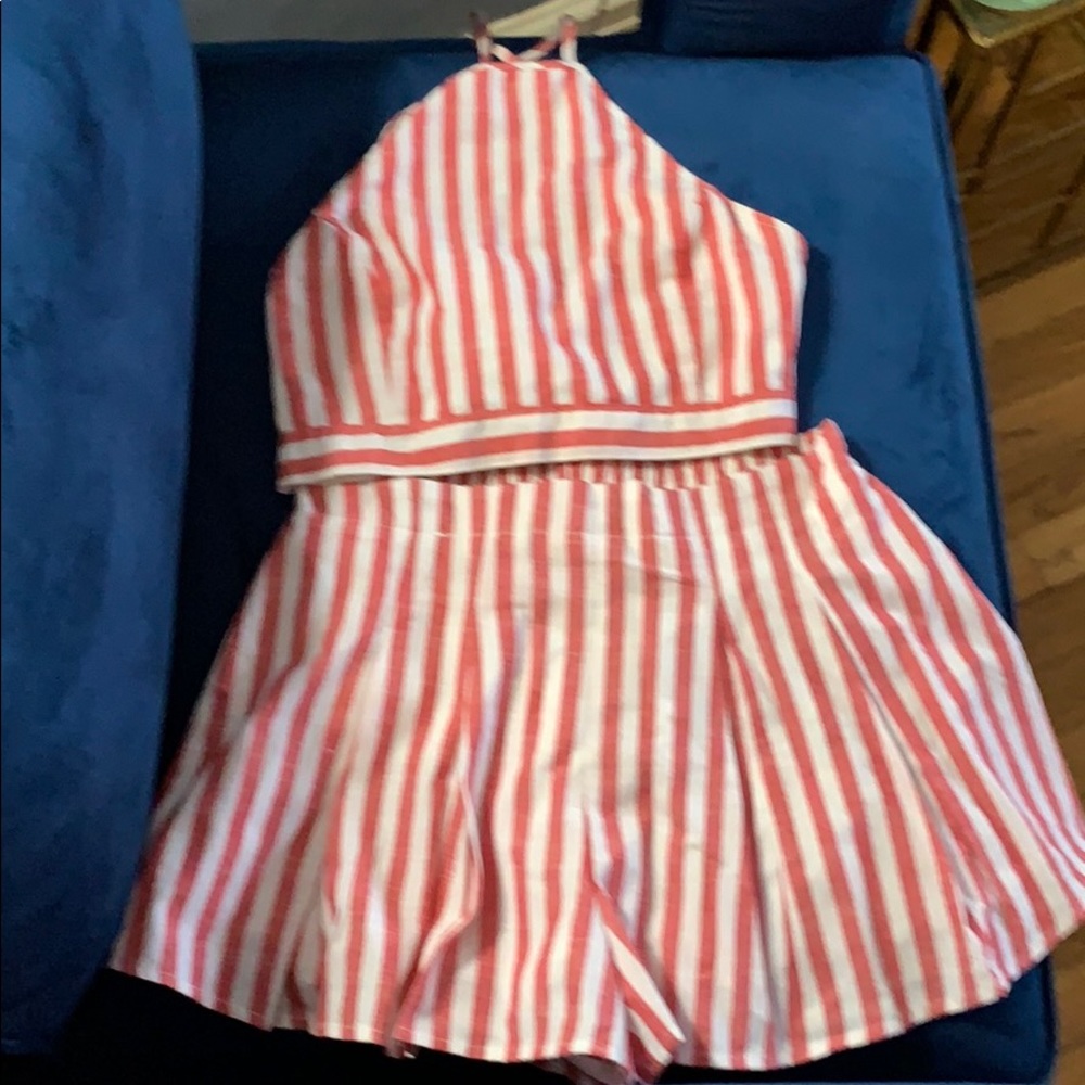 Stripped two piece short and crop top; (Med)